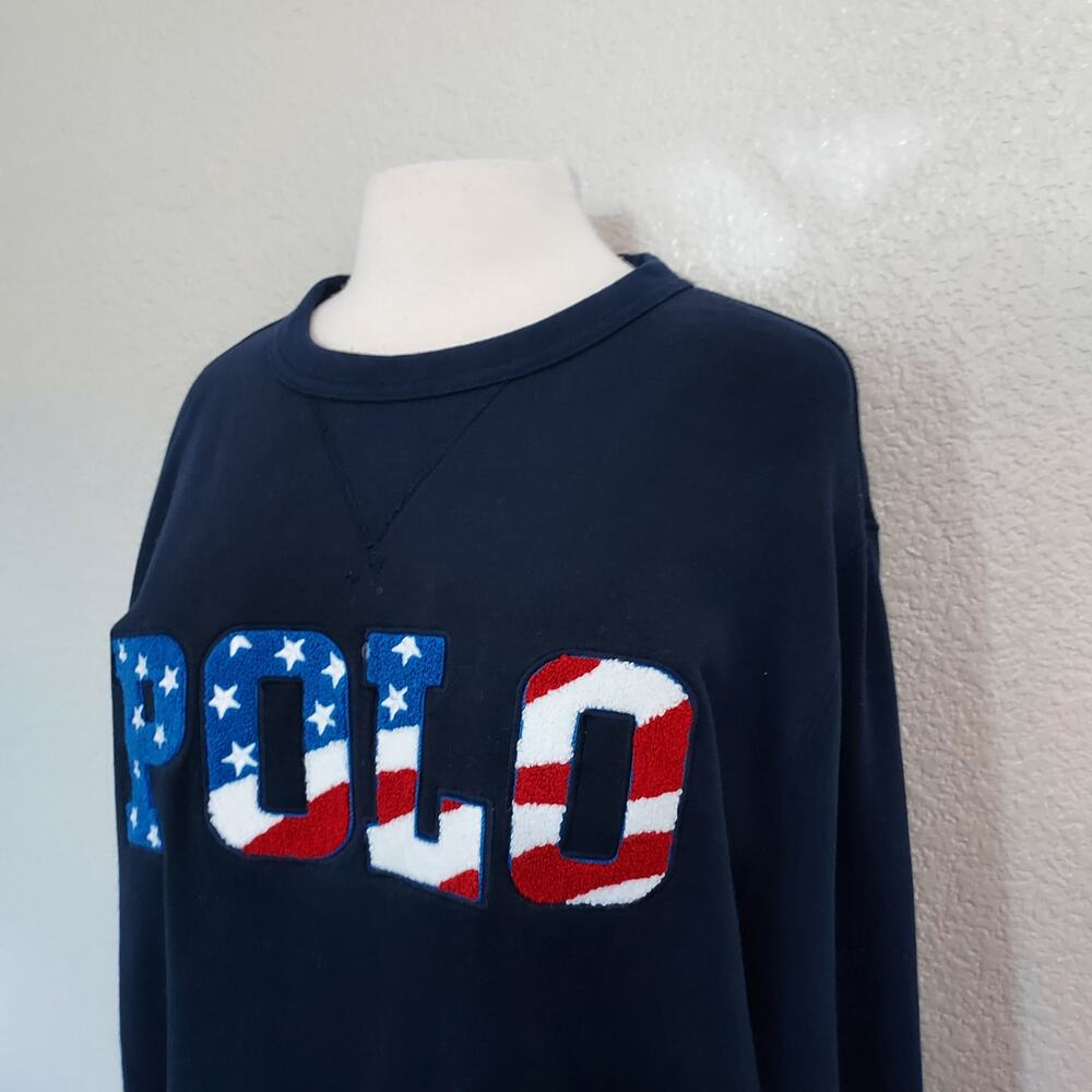 Polo Navy Blue American Flag Crewneck Sweater Size XL - Picture 5 of 11
